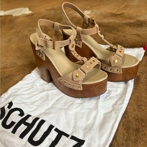 SCHUTZ Beige and Brown Platform Sandals